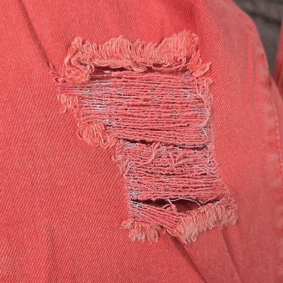 American Eagle Jegging Crop AEO Twill Jeans Mid-Rise Red Denim Raw Edge Women's - Picture 5 of 10